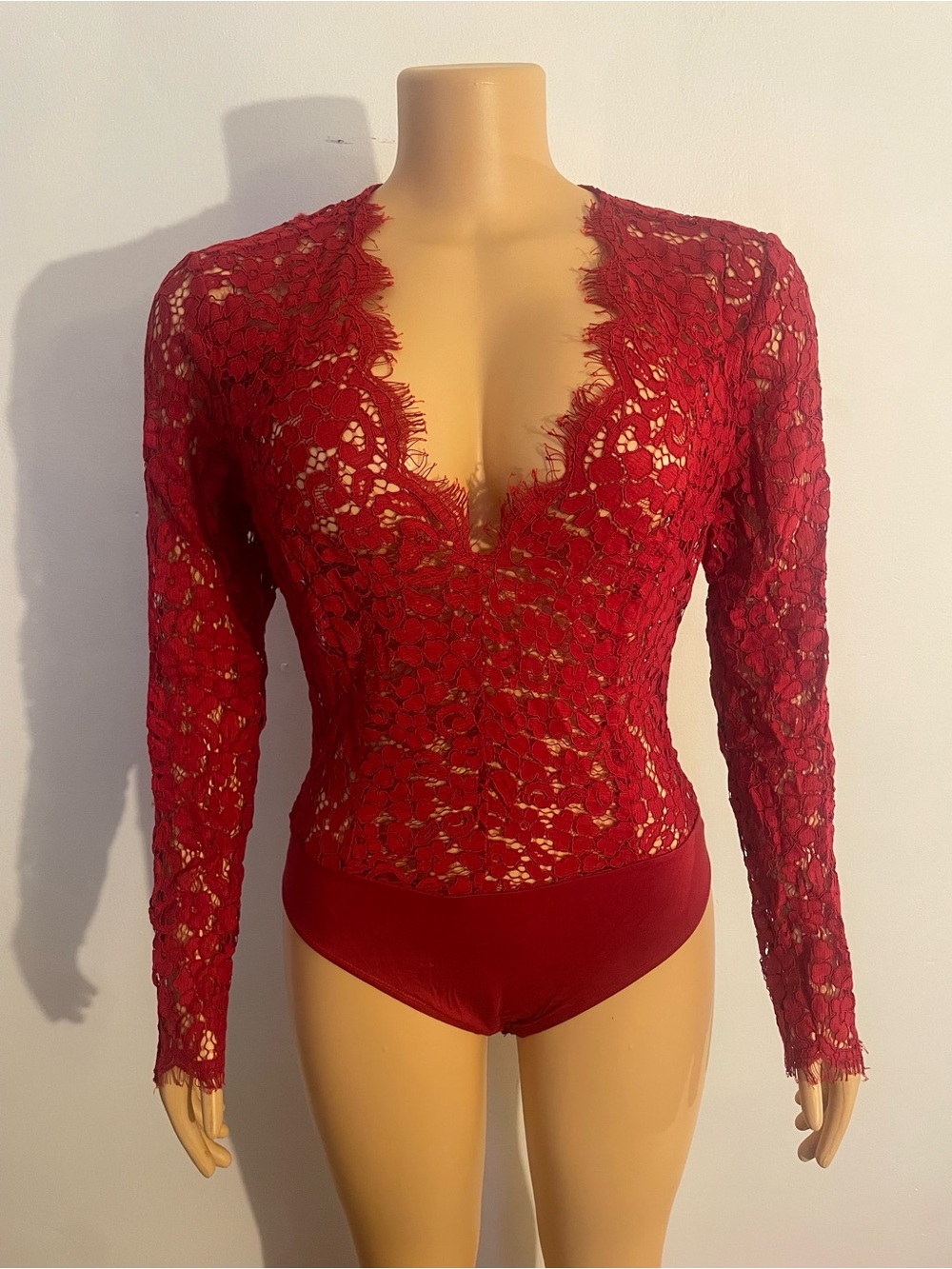 Bardot Red Lace Bodysuit | M